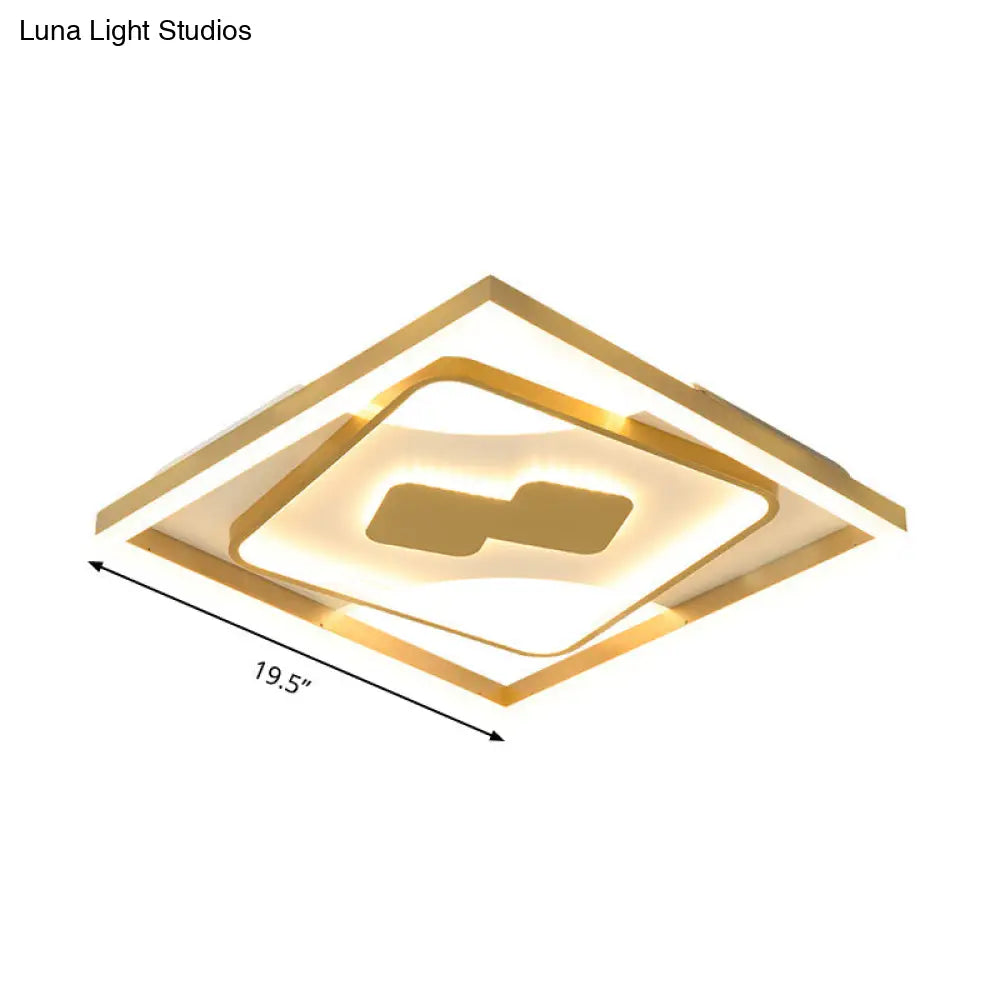 Contemporary Gold Rhombus Flush Mount Lamp 16/19.5 Led Ceiling Lighting In Warm/White Light