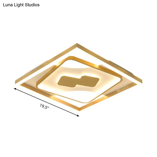 Contemporary Gold Rhombus Flush Mount Lamp 16/19.5 Led Ceiling Lighting In Warm/White Light