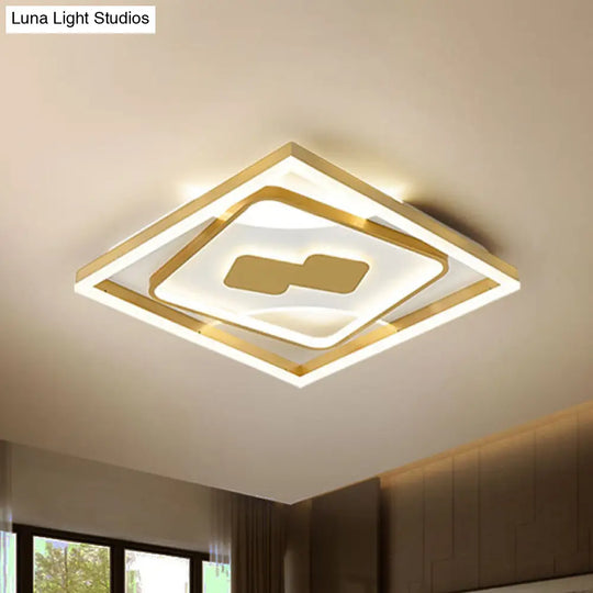 Contemporary Gold Rhombus Flush Mount Lamp – 16’/19.5’ Led Ceiling Lighting In Warm/White Light