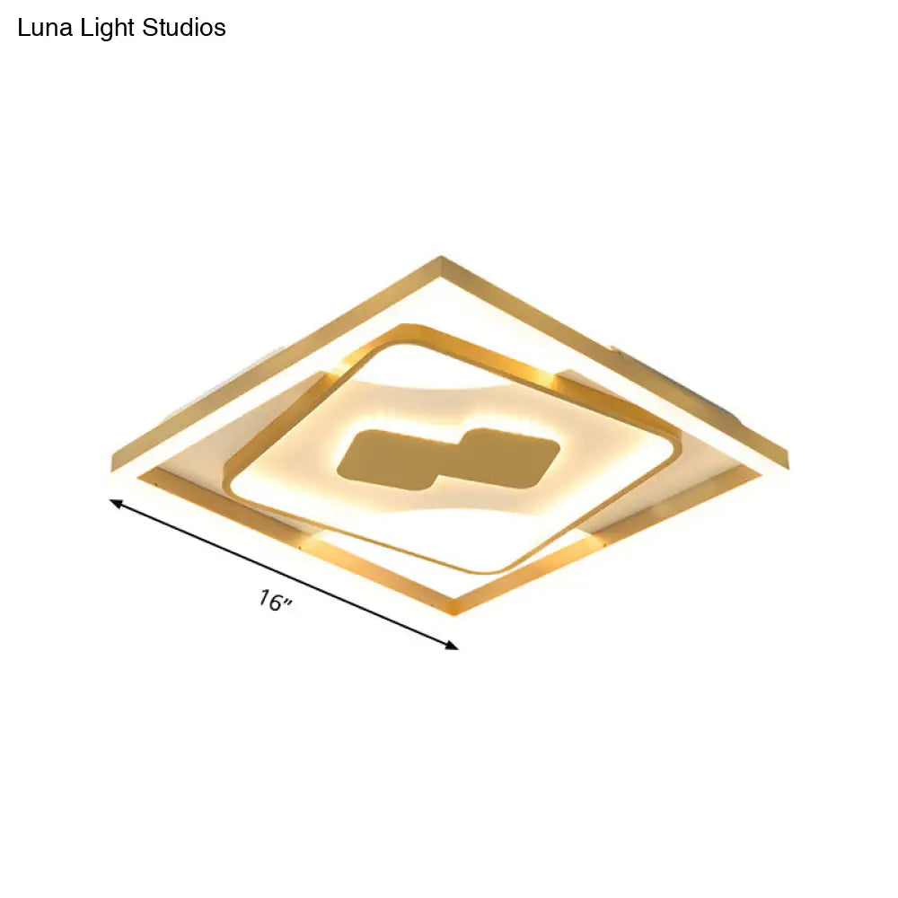 Contemporary Gold Rhombus Flush Mount Lamp 16/19.5 Led Ceiling Lighting In Warm/White Light