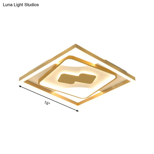 Contemporary Gold Rhombus Flush Mount Lamp 16/19.5 Led Ceiling Lighting In Warm/White Light