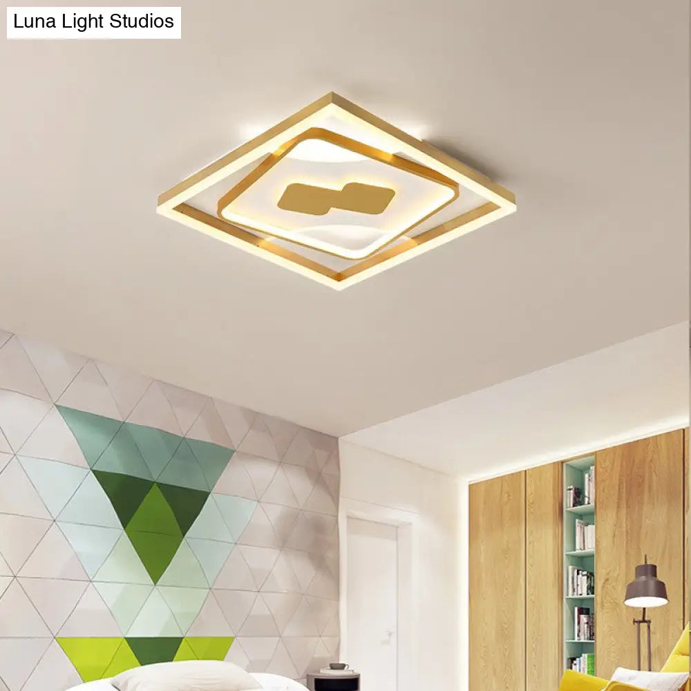 Contemporary Gold Rhombus Flush Mount Lamp 16/19.5 Led Ceiling Lighting In Warm/White Light