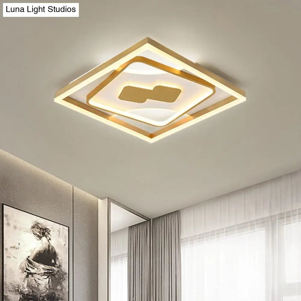 Contemporary Gold Rhombus Flush Mount Lamp 16/19.5 Led Ceiling Lighting In Warm/White Light / 16