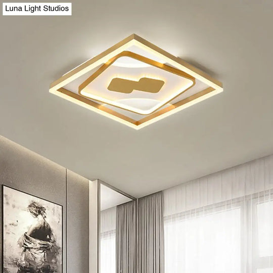 Contemporary Gold Rhombus Flush Mount Lamp 16/19.5 Led Ceiling Lighting In Warm/White Light / 16