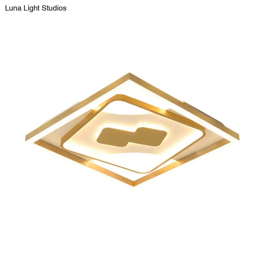 Contemporary Gold Rhombus Flush Mount Lamp 16/19.5 Led Ceiling Lighting In Warm/White Light