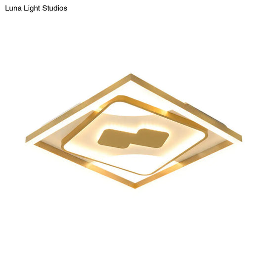 Contemporary Gold Rhombus Flush Mount Lamp 16/19.5 Led Ceiling Lighting In Warm/White Light