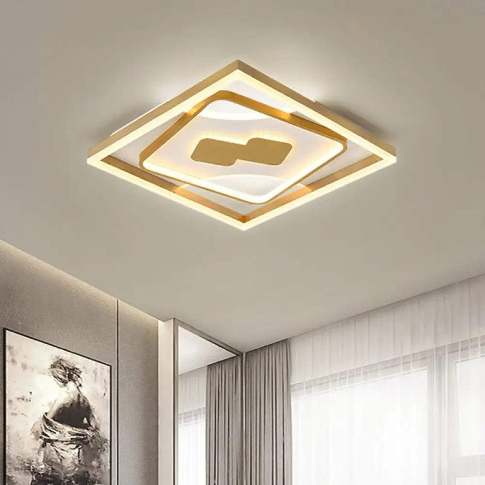 Contemporary Gold Rhombus Flush Mount Lamp – 16’/19.5’ Led Ceiling Lighting In Warm/White