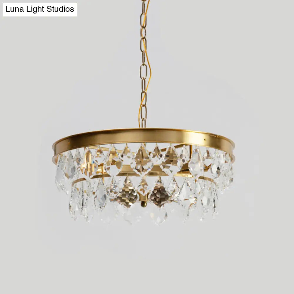 Contemporary Gold Ring Chandelier With Rhombic Crystals - 4 Bulbs Elegant Suspension Lighting