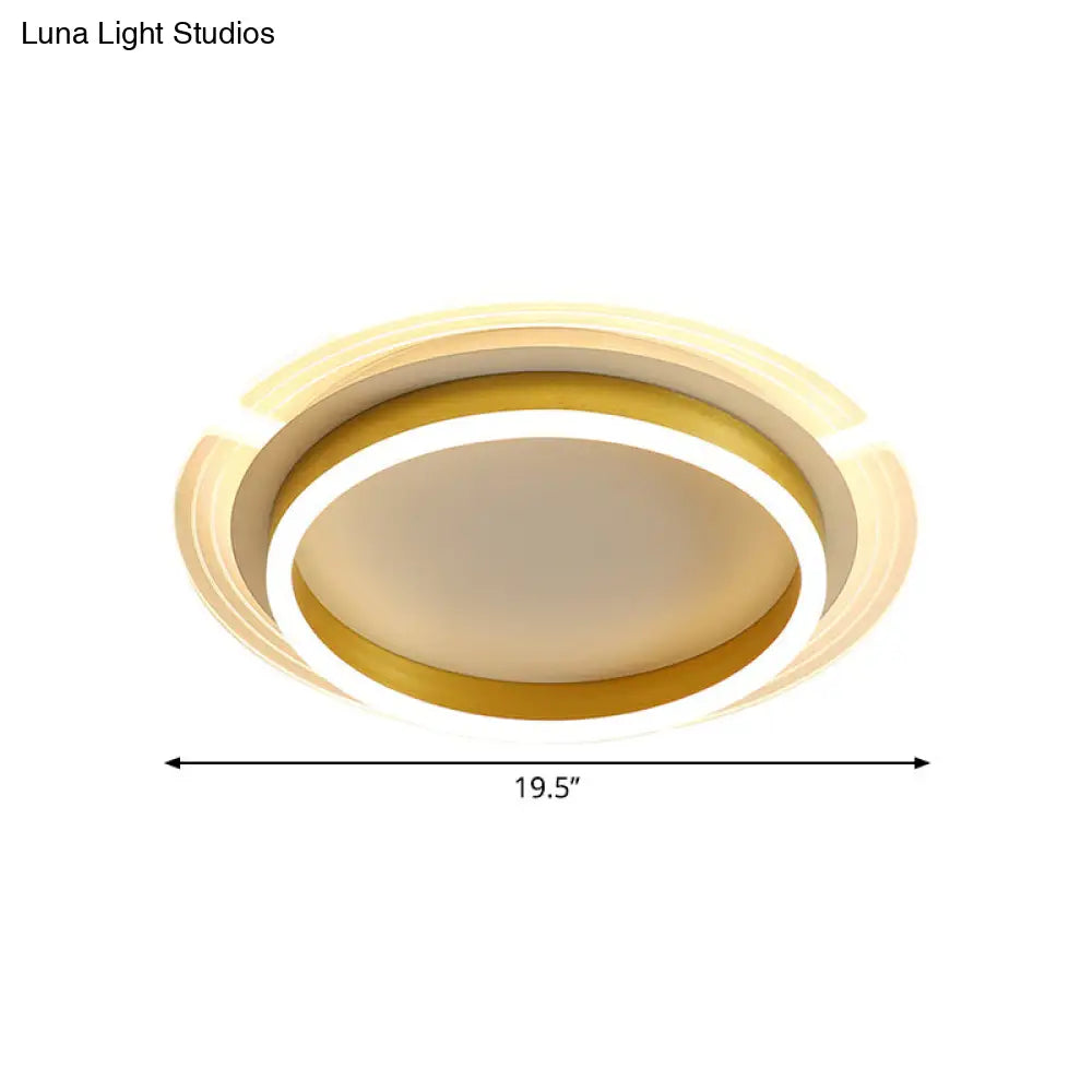 Contemporary Gold Round Led Flush Ceiling Light With Acrylic Shade - 16’/19.5’ Width