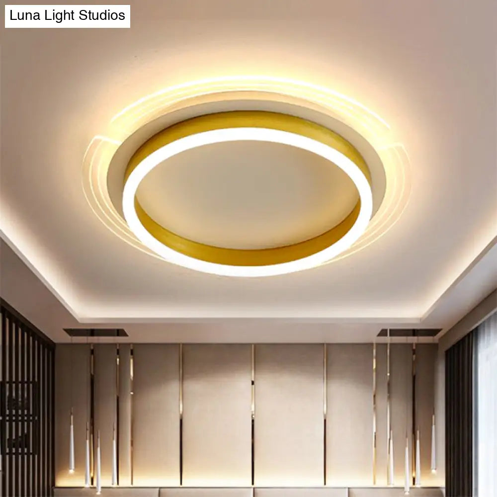 Contemporary Gold Round Led Flush Ceiling Light With Acrylic Shade - 16’/19.5’ Width
