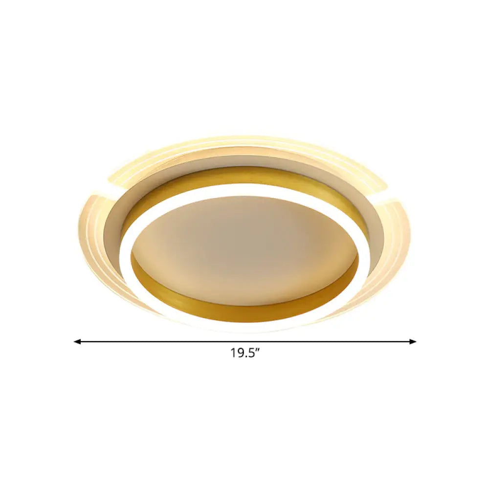 Contemporary Gold Round Led Flush Ceiling Light With Acrylic Shade - 16/19.5 Width