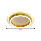 Contemporary Gold Round Led Flush Ceiling Light With Acrylic Shade - 16/19.5 Width