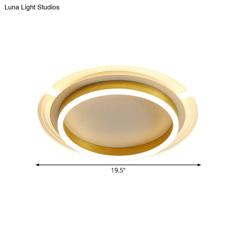 Contemporary Gold Round Led Flush Ceiling Light With Acrylic Shade - 16/19.5 Width