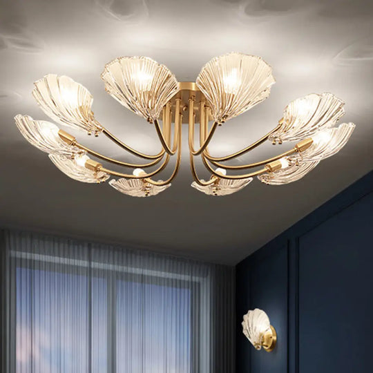 Contemporary Gold Semi Flush Mount Ceiling Light With Clear Crystal Scallop Shape 10 /
