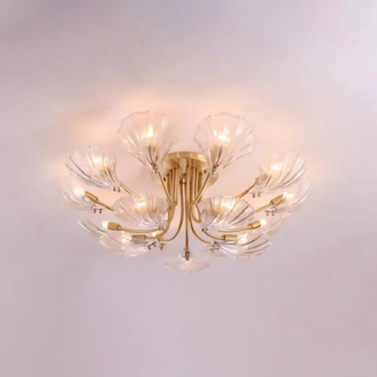Contemporary Gold Semi Flush Mount Ceiling Light With Clear Crystal Scallop Shape 15 /