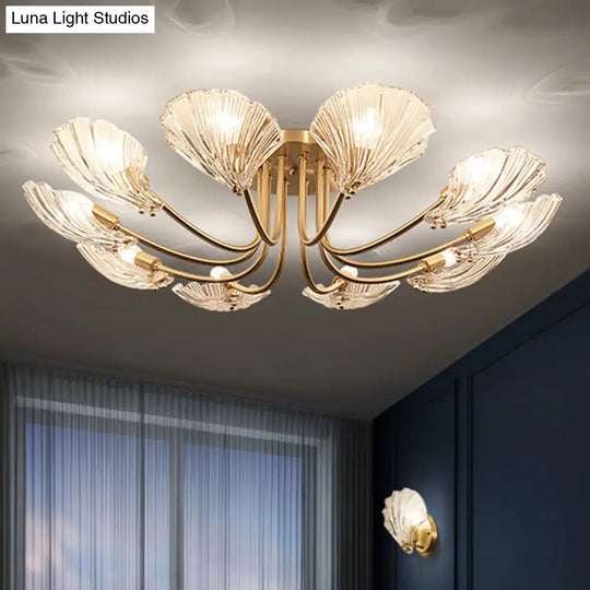Contemporary Gold Semi Flush Mount Ceiling Light With Clear Crystal Scallop Shape 10 /
