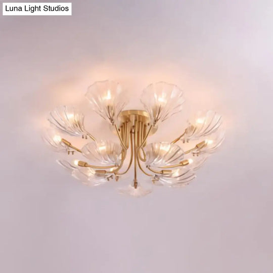 Contemporary Gold Semi Flush Mount Ceiling Light With Clear Crystal Scallop Shape 15 /