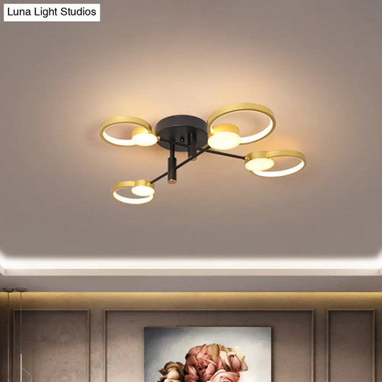 Contemporary Gold Semi Flush Mount Chandelier With Warm/White Light - 4/6 Bulb Metal Ceiling Lamp 4