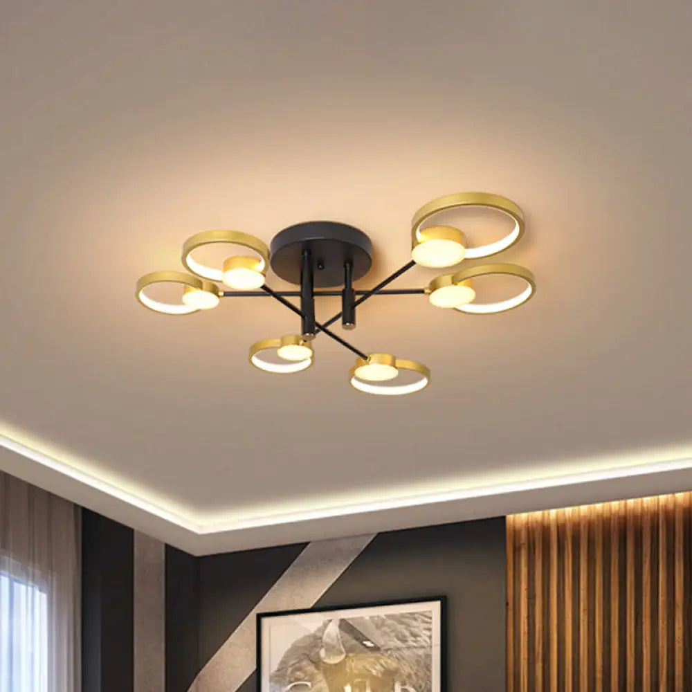 Contemporary Gold Semi Flush Mount Chandelier With Warm/White Light - 4/6 Bulb Metal Ceiling Lamp 6