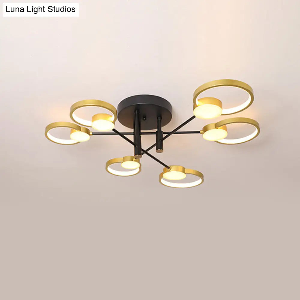 Contemporary Gold Semi Flush Mount Chandelier With Warm/White Light - 4/6 Bulb Metal Ceiling Lamp