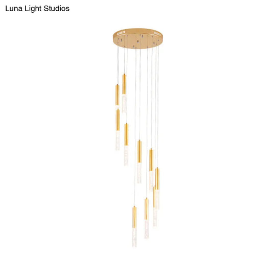 Modern Acrylic Gold Slim Tube Hanging Pendant Chandelier - 10 Lights Stair Multi Light Fixture