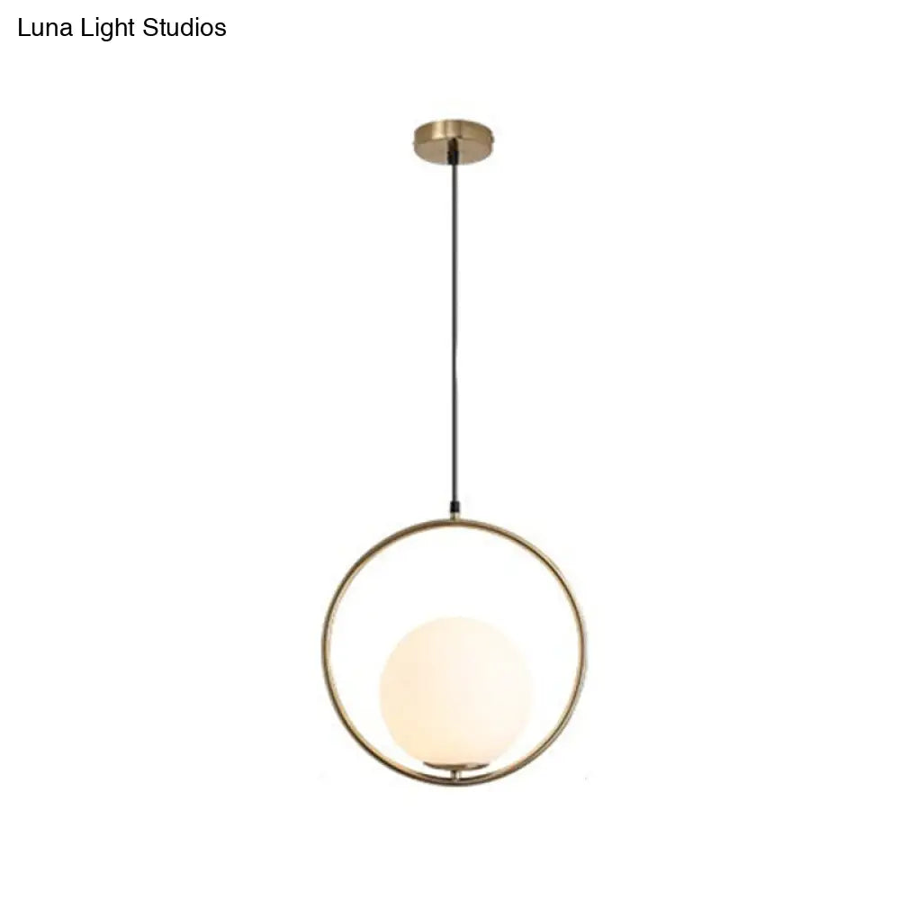 Contemporary Gold Sphere Drop Lamp: 1 Bulb Cream Glass Hanging Ceiling Light For Bedroom