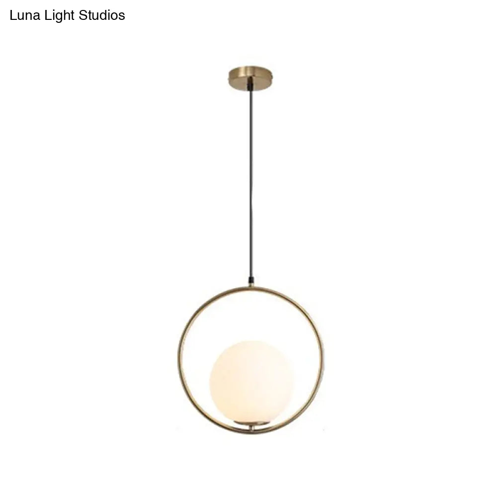Contemporary Gold Sphere Drop Lamp With Cream Glass Shade - Ideal Ceiling Light For Bedroom