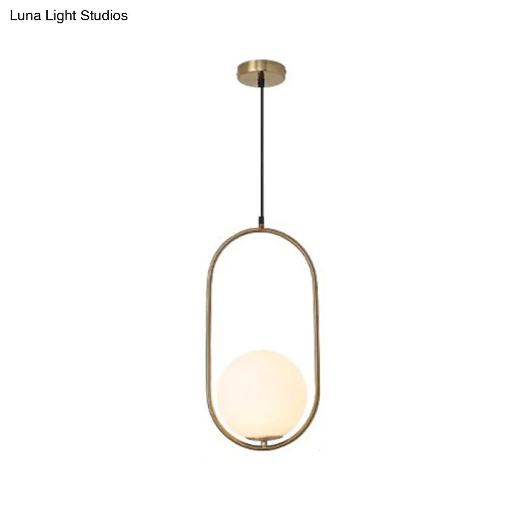 Contemporary Gold Sphere Drop Lamp: 1 Bulb Cream Glass Hanging Ceiling Light For Bedroom