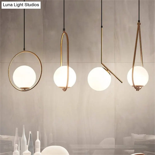 Contemporary Gold Sphere Drop Lamp: 1 Bulb Cream Glass Hanging Ceiling Light For Bedroom