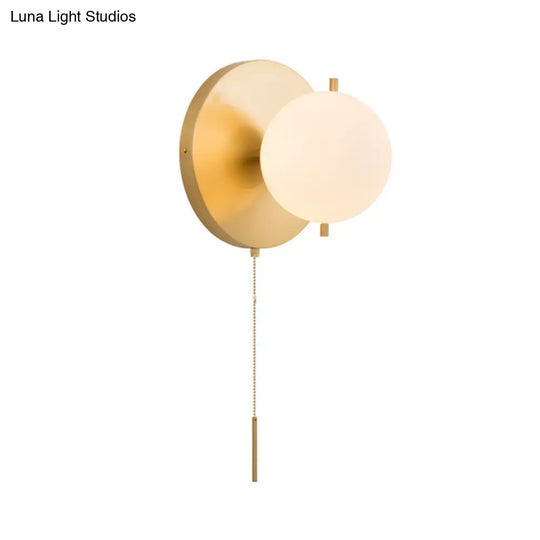 Contemporary Gold Sphere Wall Sconce For Bedroom - Milky Glass 1 Bulb Light Fixture