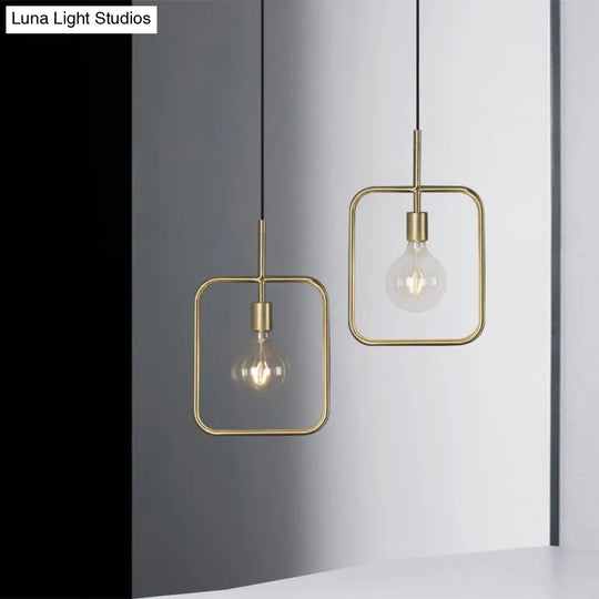 Contemporary Gold Metal Pendant Light With Exposed Bulb And Skeleton Design