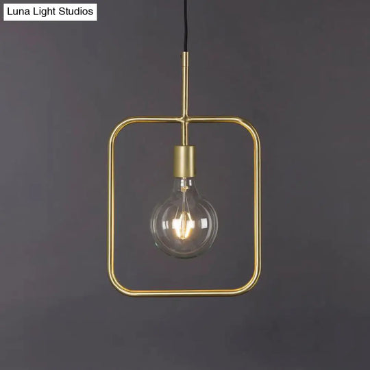 Contemporary Gold Square Skeleton Pendant Ceiling Light With Exposed Bulb - Stylish Metal Fixture