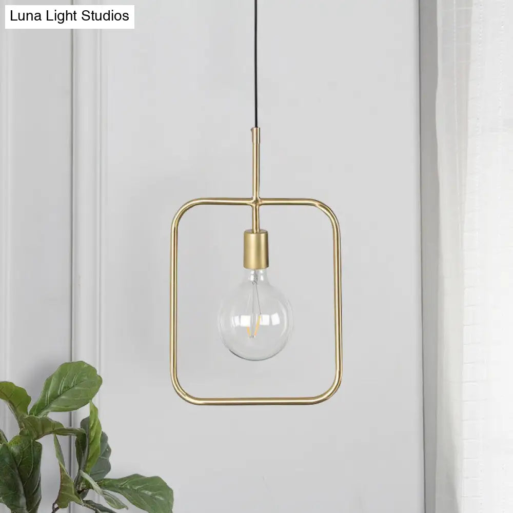 Contemporary Gold Metal Pendant Light With Exposed Bulb And Skeleton Design