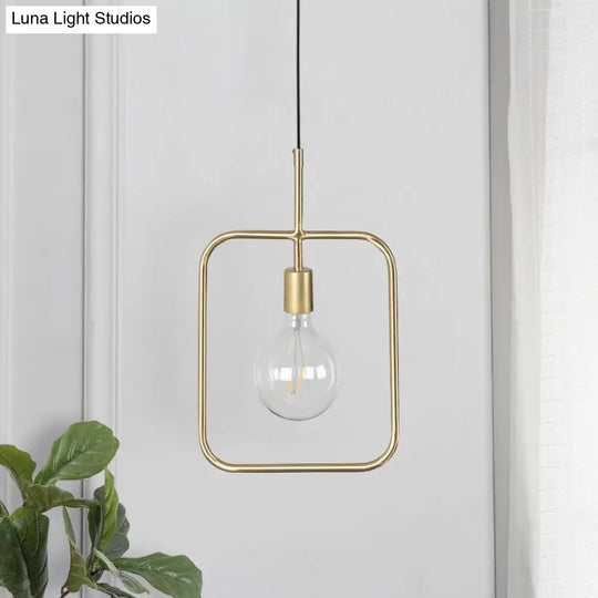 Contemporary Gold Metal Pendant Light With Exposed Bulb And Skeleton Design