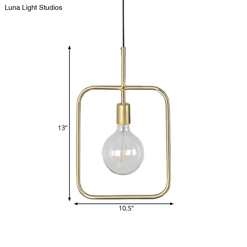 Contemporary Gold Metal Pendant Light With Exposed Bulb And Skeleton Design