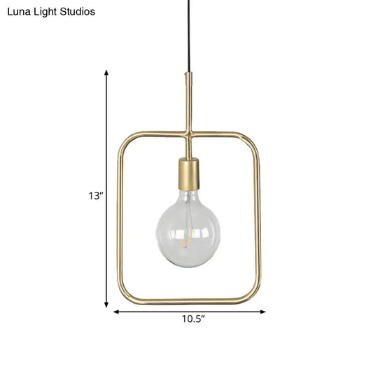 Contemporary Gold Square Skeleton Pendant Ceiling Light With Exposed Bulb - Stylish Metal Fixture