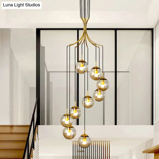 Gold Globe Staircase Multi Ceiling Lamp With Frost Glass And Contemporary Style 9 /