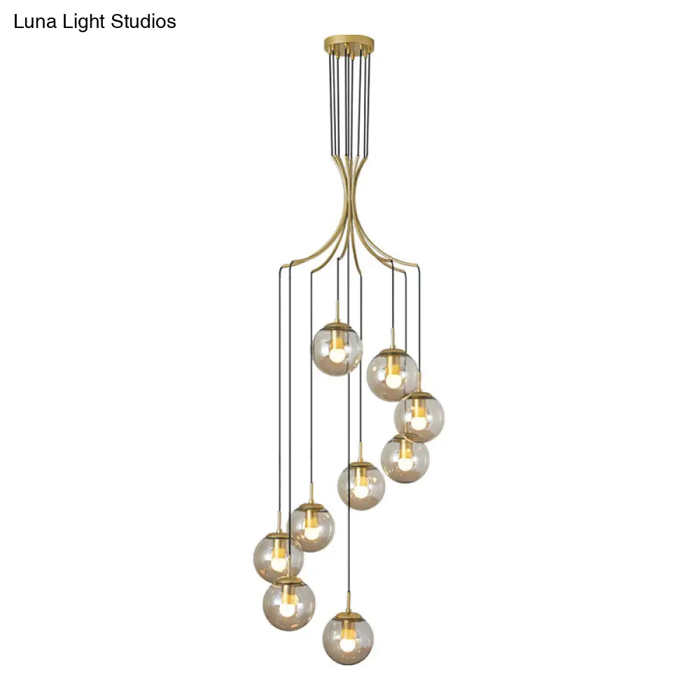 Contemporary Gold Staircase Multi Ceiling Lamp With Frost Glass: Elegant Suspension Light Fixture