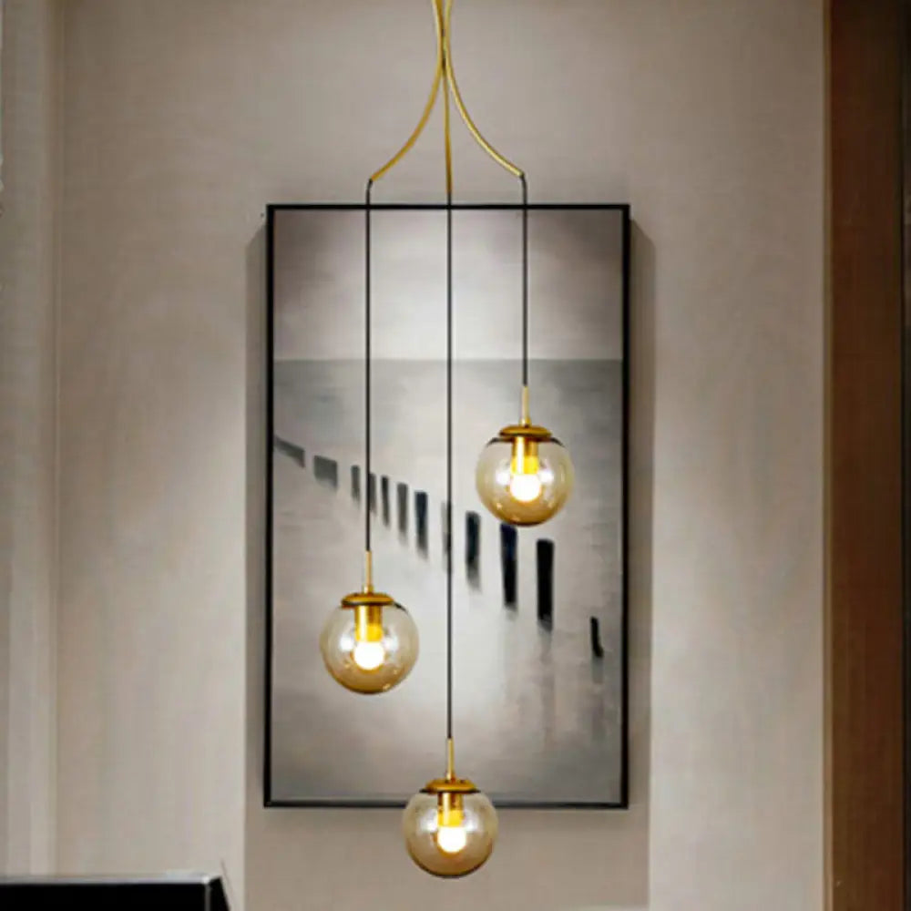 Contemporary Gold Staircase Multi Ceiling Lamp With Frost Glass: Elegant Suspension Light Fixture 3