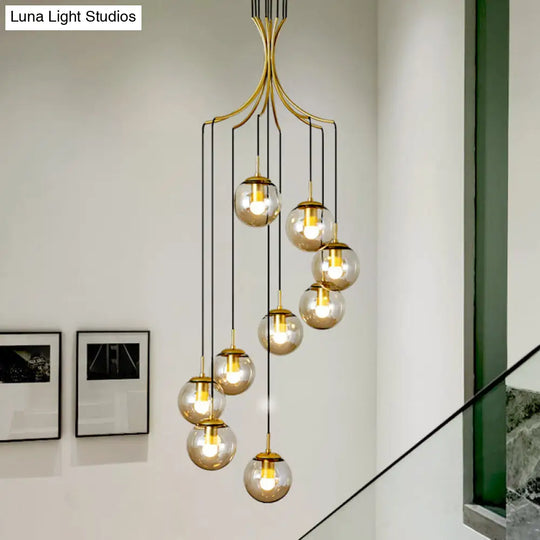 Gold Globe Staircase Multi Ceiling Lamp With Frost Glass And Contemporary Style