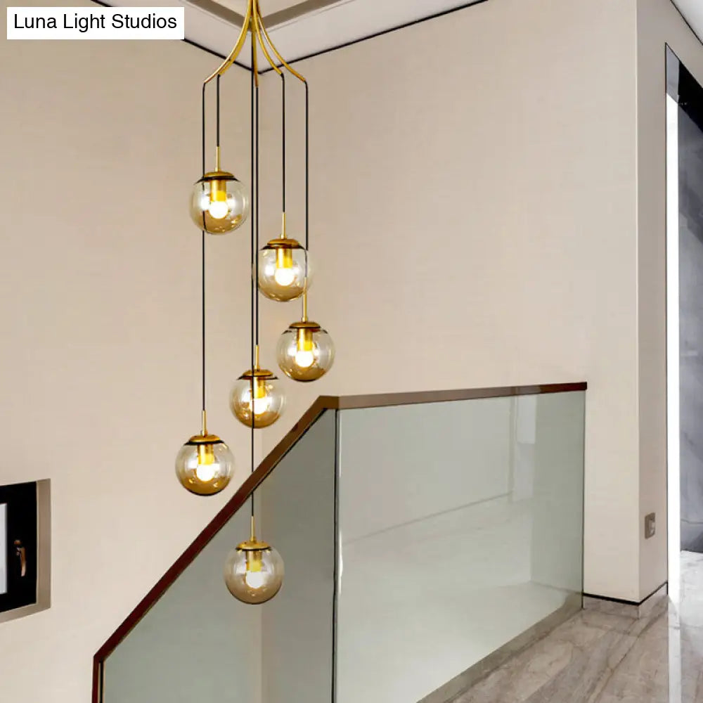 Gold Globe Staircase Multi Ceiling Lamp With Frost Glass And Contemporary Style 6 /