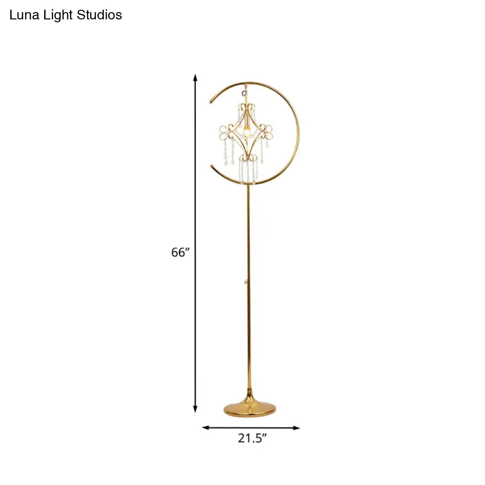 Contemporary Gold Standing Lamp With Crystal Design - Scrolled Frame Floor Lighting