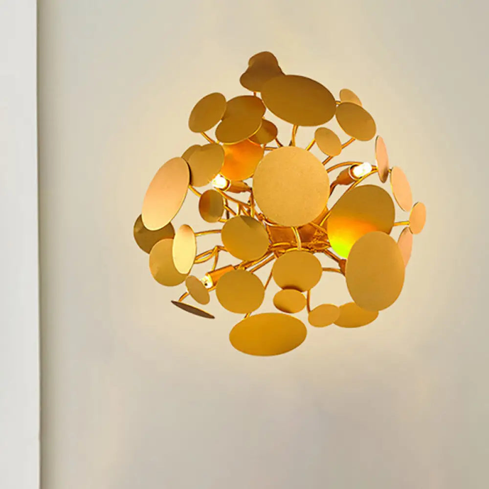 Contemporary Gold Steel Wall Sconce Lighting - 4-Bulb Circular Design For Living Rooms