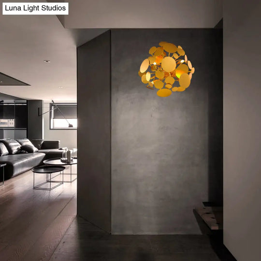 Contemporary Gold Steel Wall Sconce Lighting - 4-Bulb Circular Design For Living Rooms