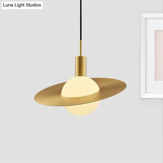 Contemporary Gold Suspended Pendant Light With White Glass Shade