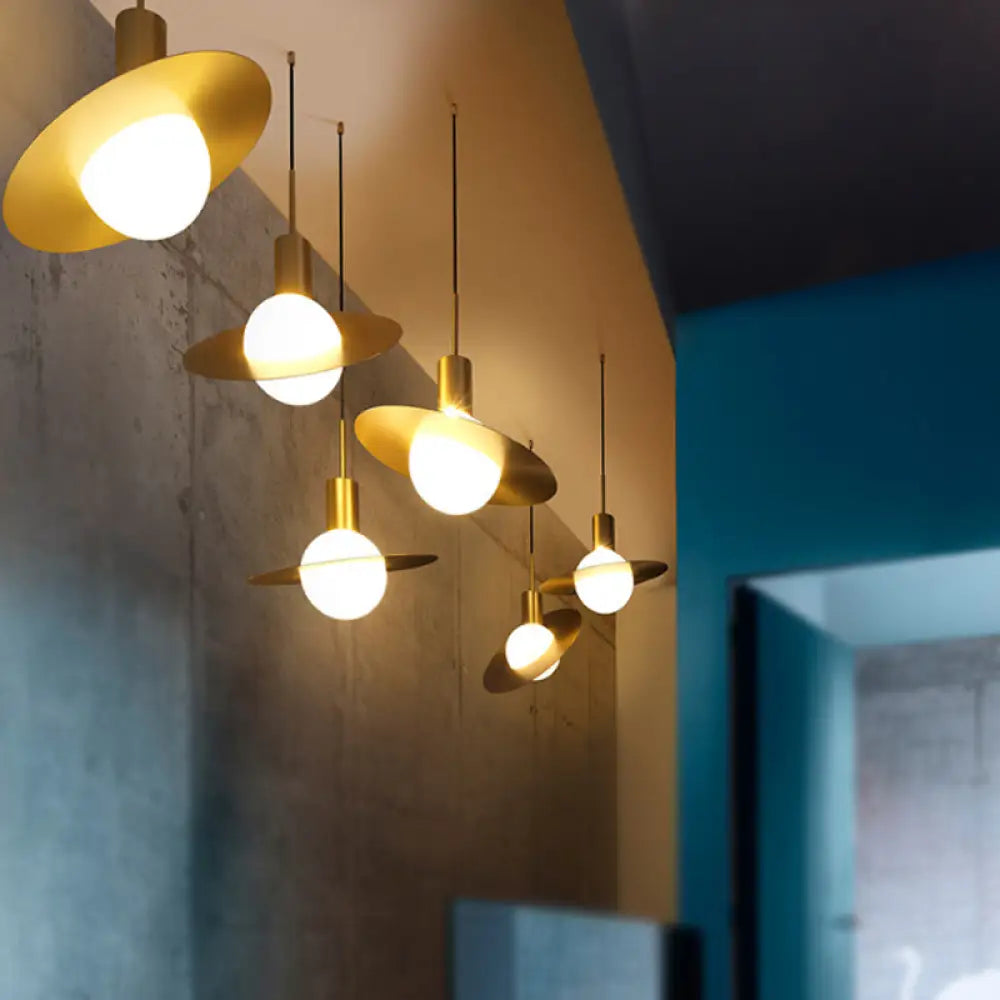 Contemporary Gold Suspension Pendant Light With White Glass And Ring