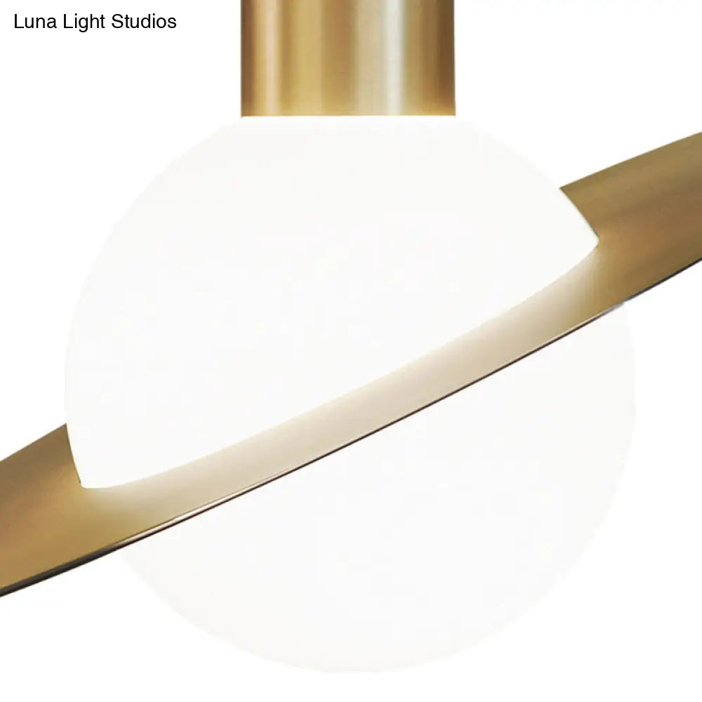 Contemporary Gold Suspension Pendant Light With White Glass And Ring