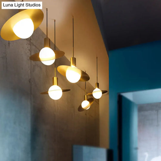 Contemporary Gold Suspended Pendant Light With White Glass Shade