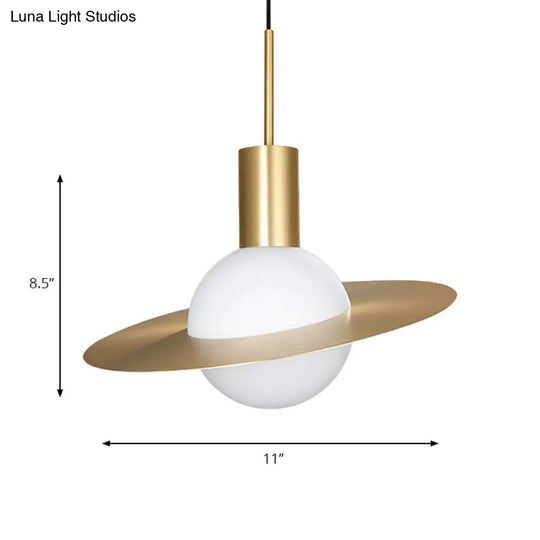 Contemporary Gold Suspension Pendant Light With White Glass And Ring