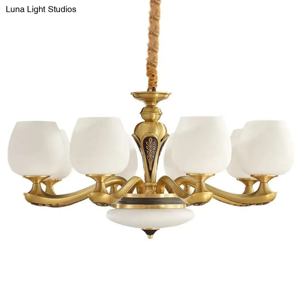 Contemporary Gold Suspension Pendant Light With White Glass Tulips - Ideal For Living Rooms